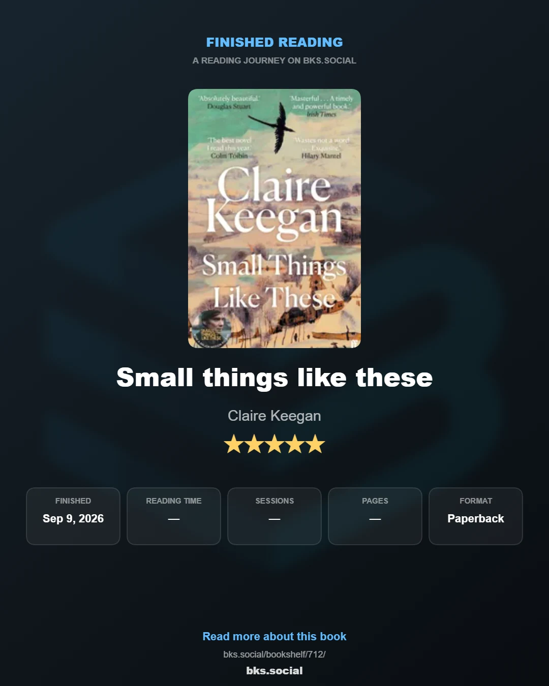 Finished reading Small things like these