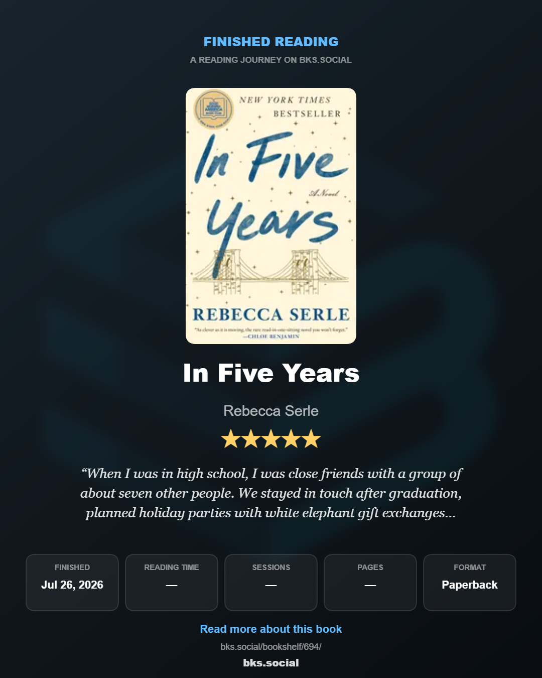 Finished reading In Five Years