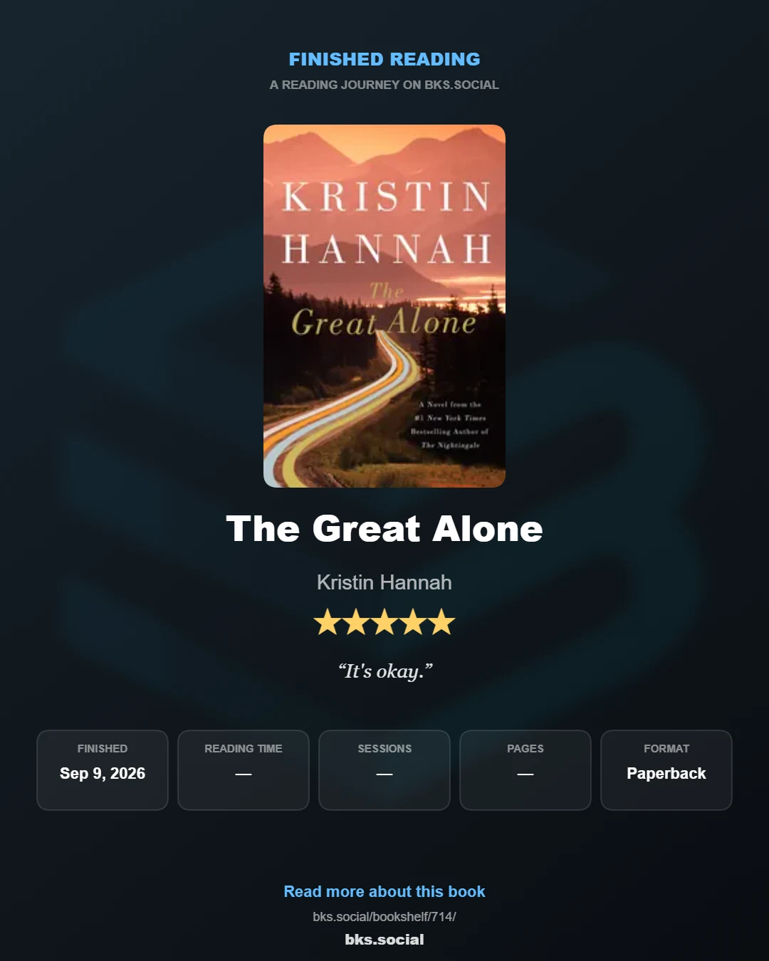 Finished reading The Great Alone
